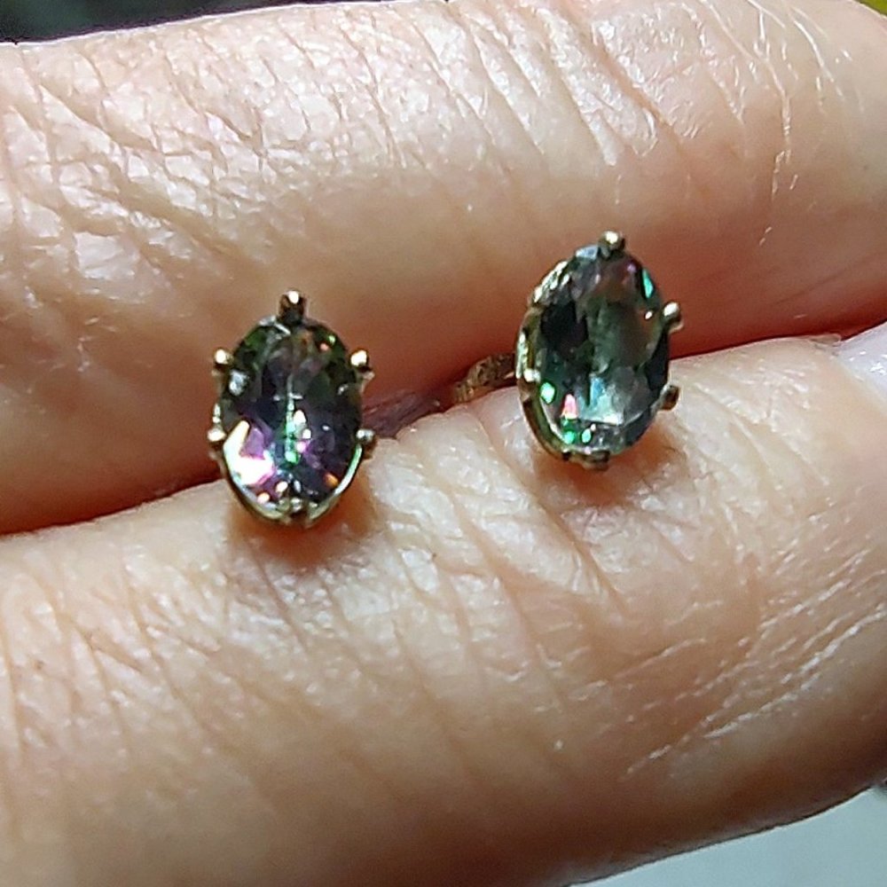 Lab Created Mystic Fire Stone Stud Earrings